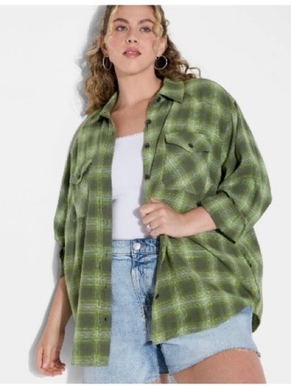 Women's Oversized Long Sleeve
Flannel Shirt Wild
Fable Olive Green Small - Picture 3 of 4